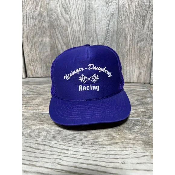 Vintage 90s Nininger Daughterty Racing Purple Mesh Trucker Hat Baseball Cap Funk - Picture 3 of 8